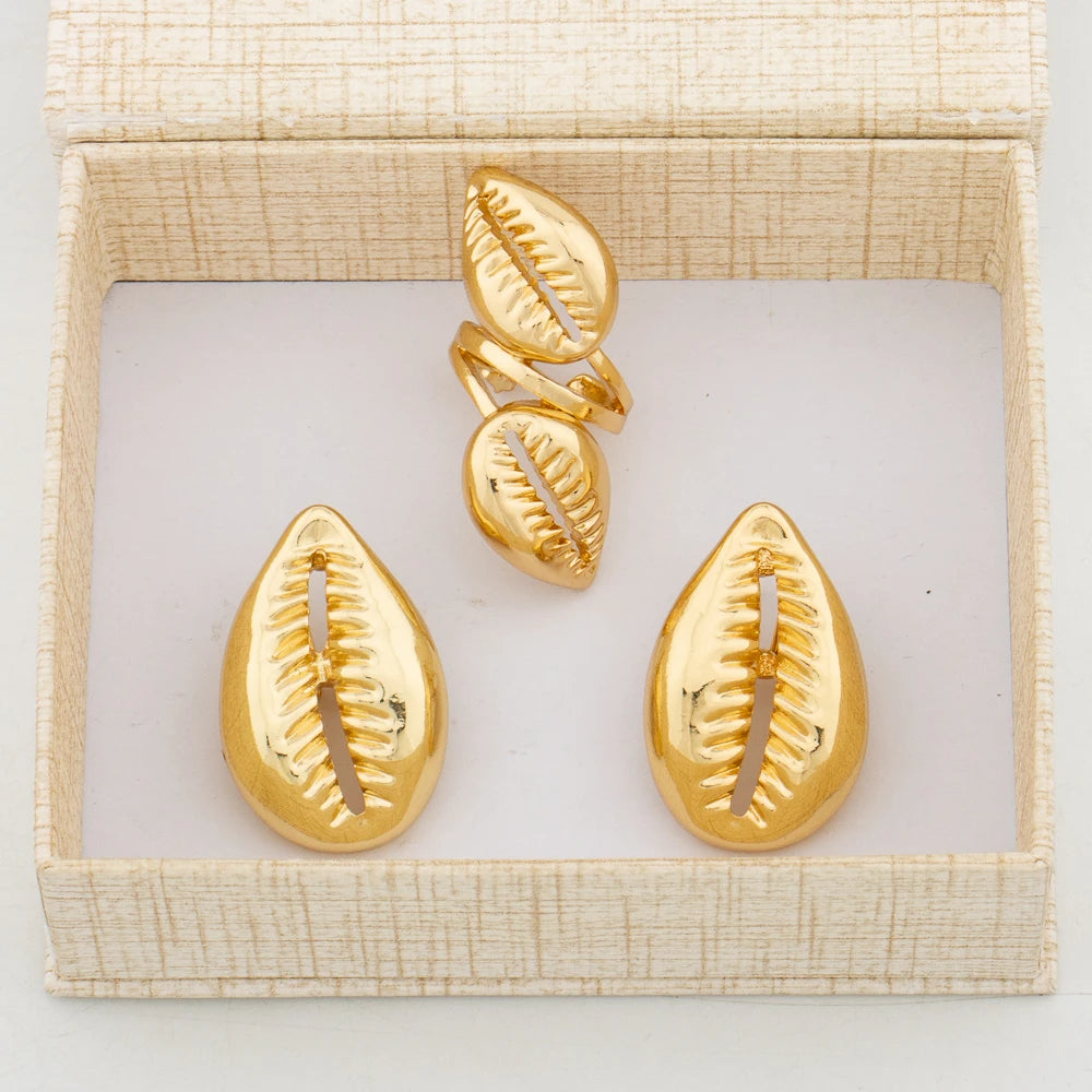 African 18K Gold Ring & Earring Set | 2-Piece Jewelry Set for Women