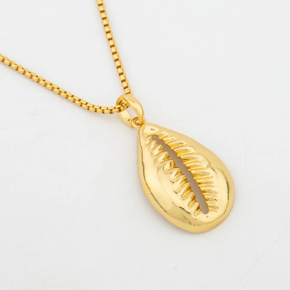 African Shell Gold Jewelry Set | 18K Gold-Plated Earrings, Pendant, Bracelet & Ring for Women
