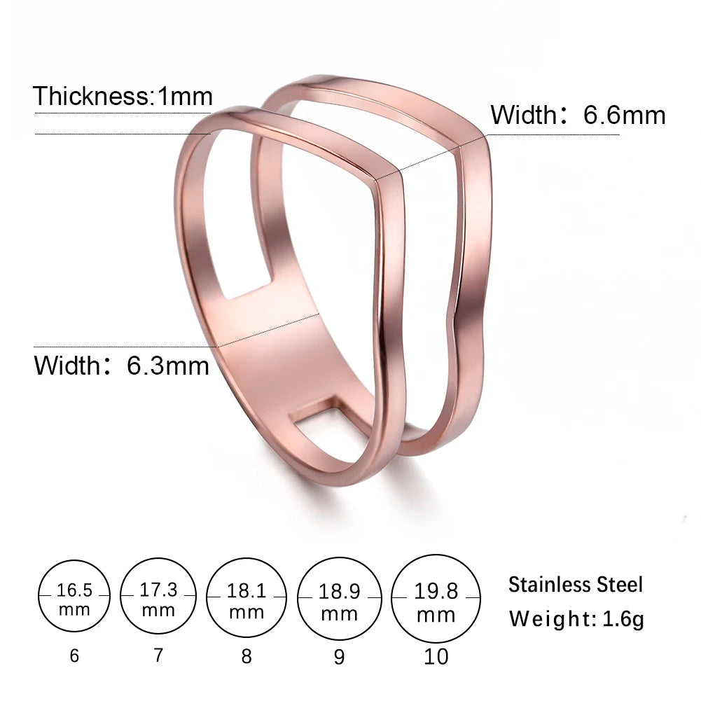 Geometric Wave Stainless Steel Ring | 18K Gold-Plated Party Ring for Women