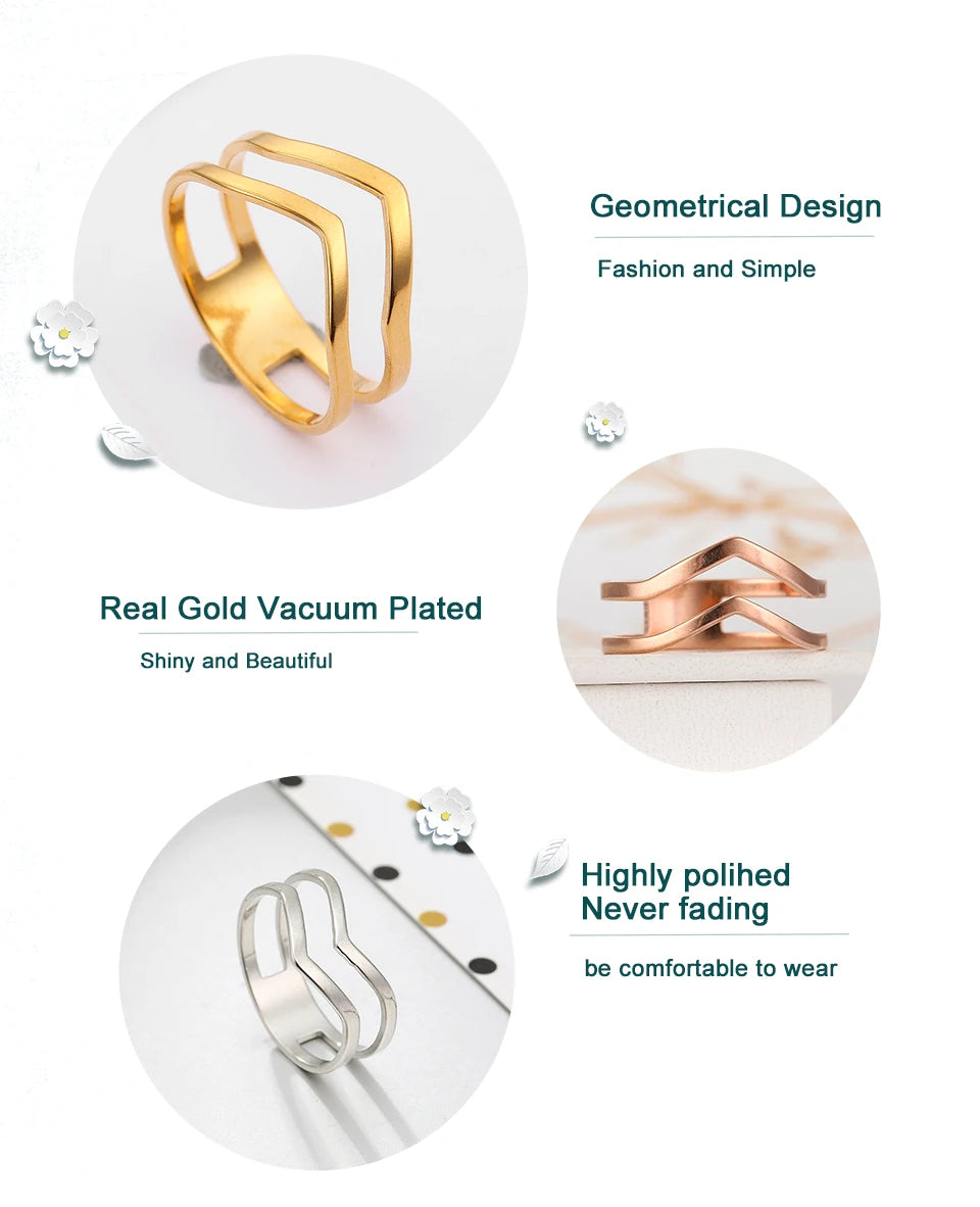 Geometric Wave Stainless Steel Ring | 18K Gold-Plated Party Ring for Women