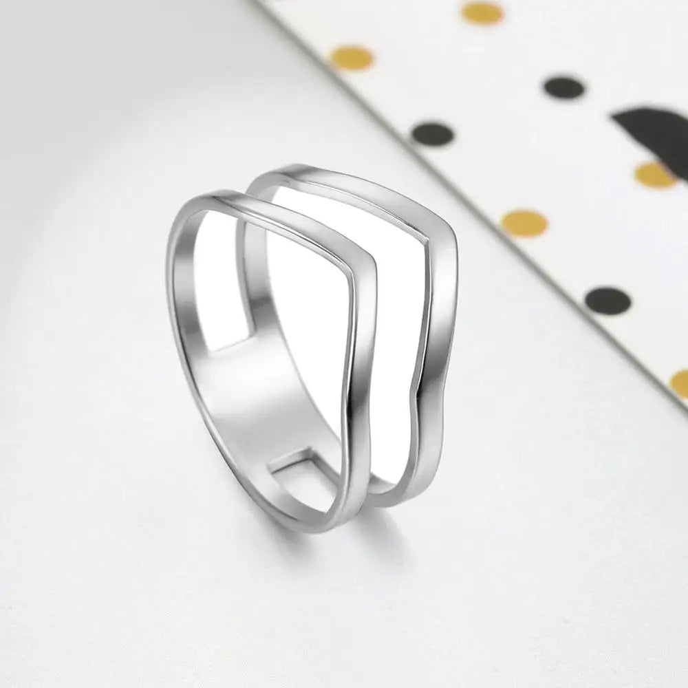Geometric Wave Stainless Steel Ring | 18K Gold-Plated Party Ring for Women