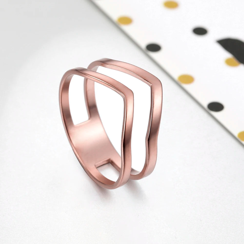 Geometric Wave Stainless Steel Ring | 18K Gold-Plated Party Ring for Women