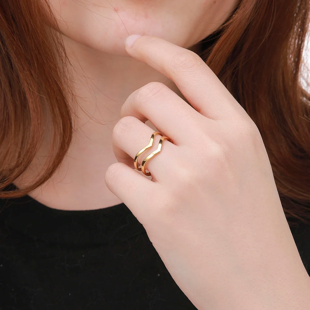 Geometric Wave Stainless Steel Ring | 18K Gold-Plated Party Ring for Women