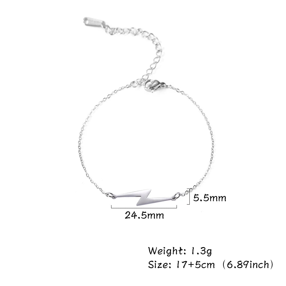 Silver chain charm bracelet with small lightning bolt pendant and extender