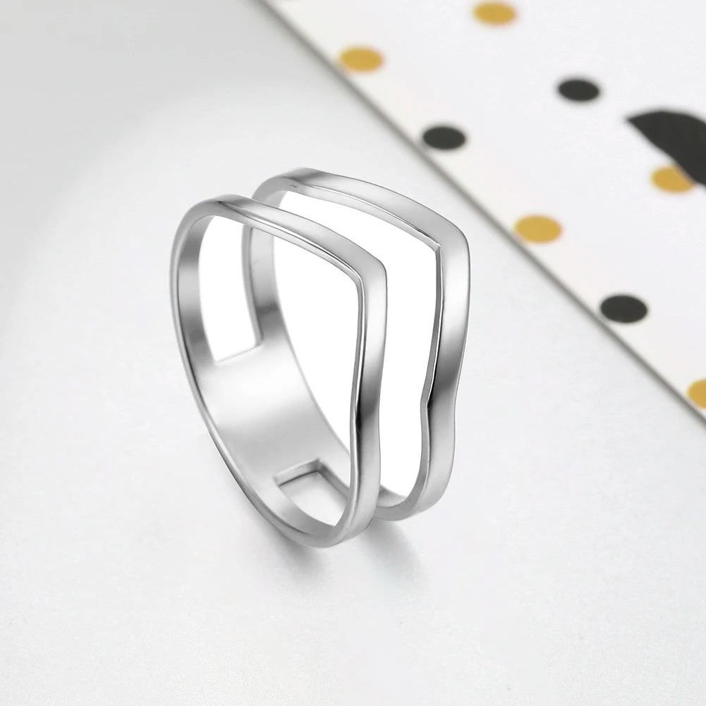 Geometric Wave Stainless Steel Ring | 18K Gold-Plated Party Ring for Women