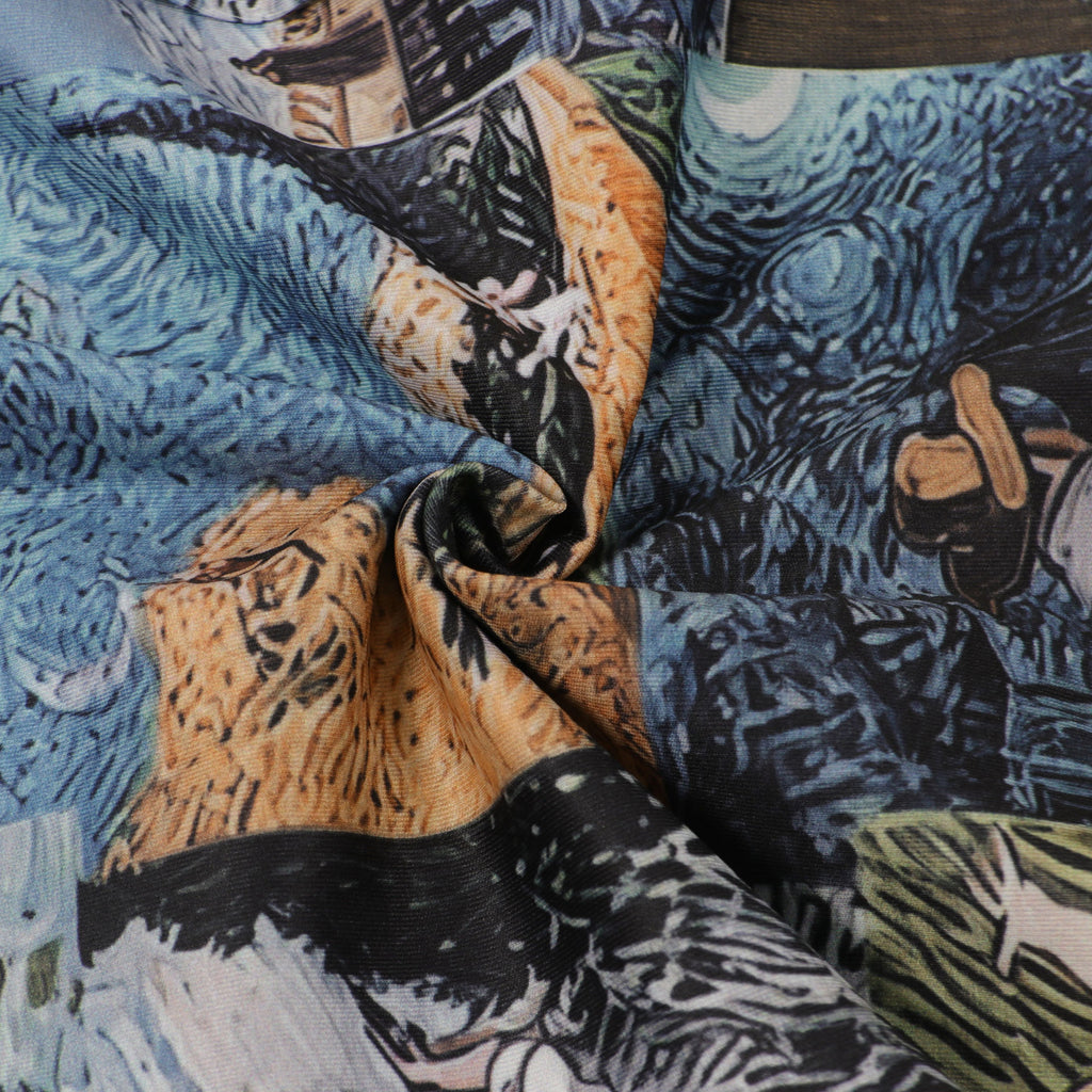 Oil Painting Print Lace-Up Crop Top & Wide-Leg Pants Set