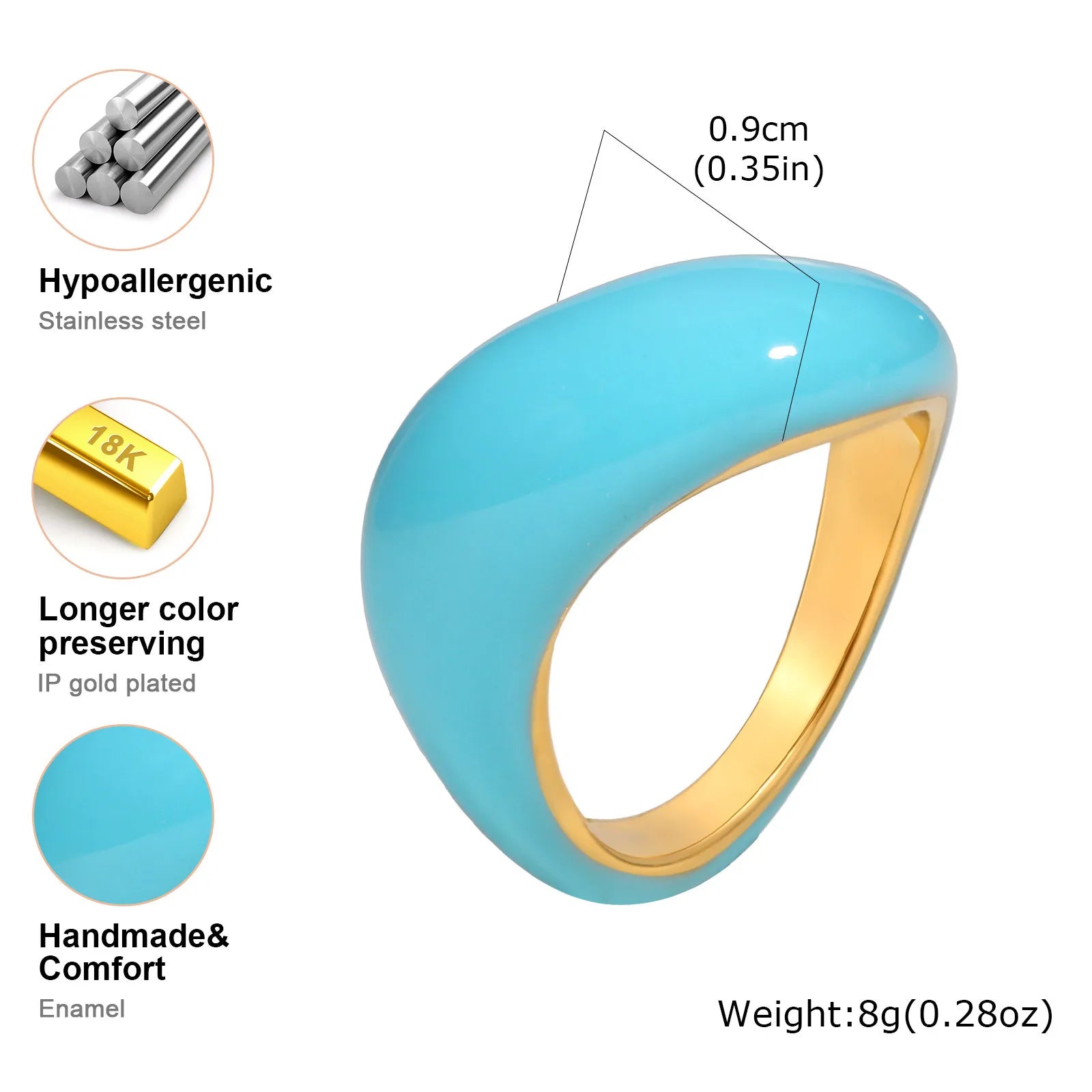 Chunky enamel crossover ring, sky-blue enamel with gold-tone inner band