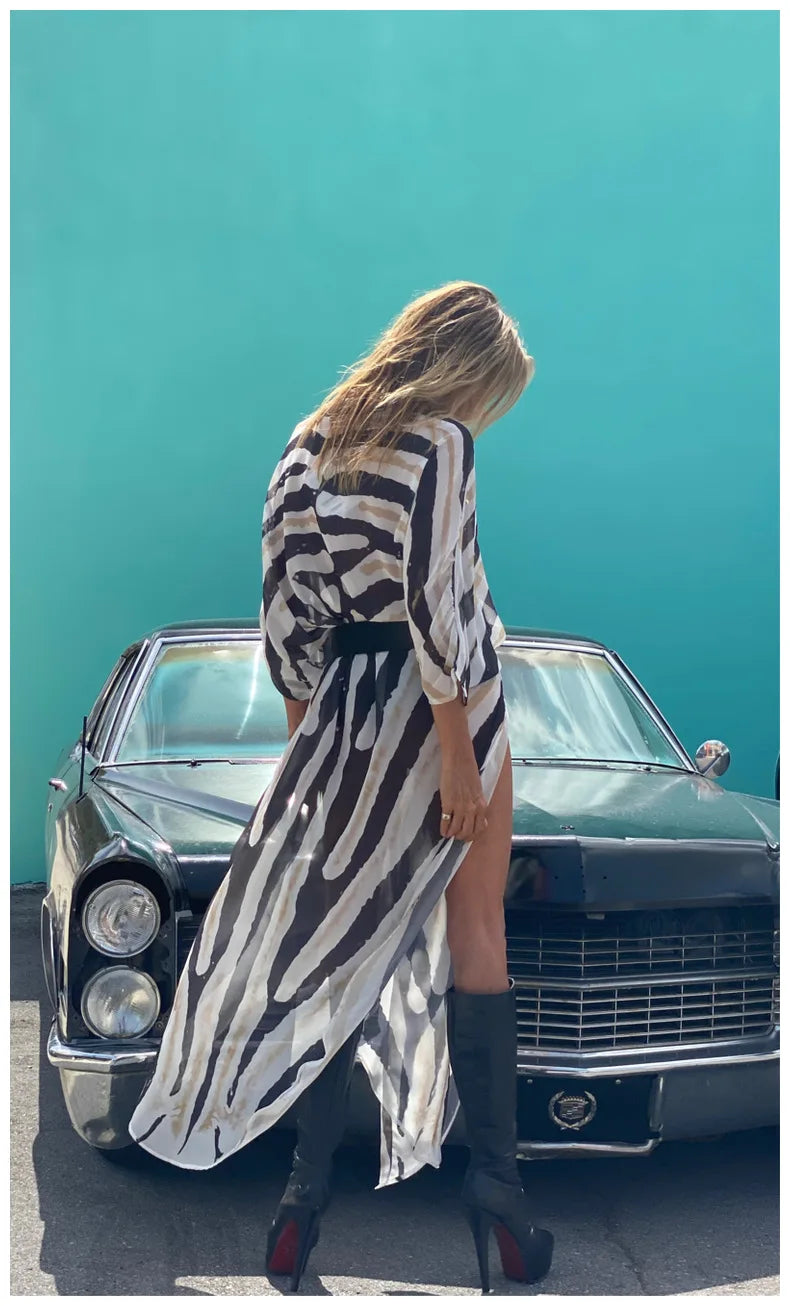 Tie Dye Open Front Beach Cover-Up Dress | Flowy Maxi Swimsuit Cover Up for Women