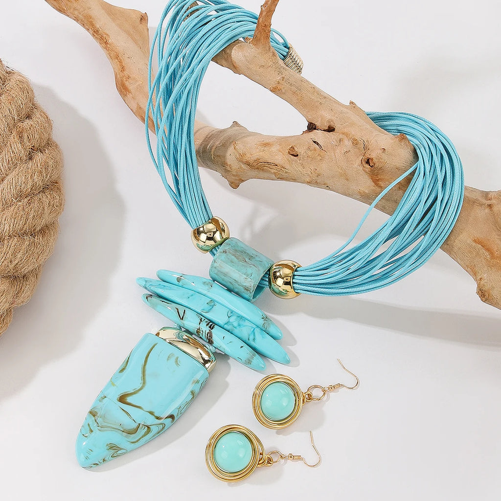 Western Turquoise Jewelry Set | Statement Necklace & Earrings