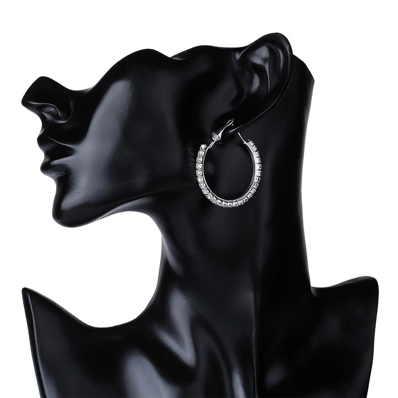 Crystal Rhinestone Big Hoop Earrings | 30–80mm Circle Hoops in Gold, Silver, Black & Rose Gold