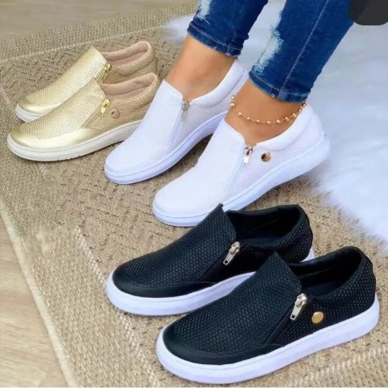 Women's Luxury Side-Zip Sneakers | Slip-On PU Fashion Shoes