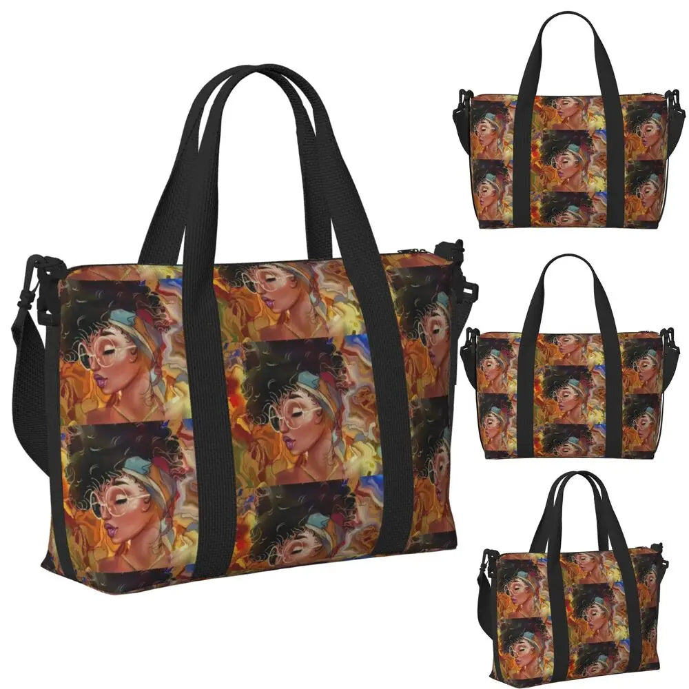 African American Woman Large Capacity Tote Bag | Beach, Gym & Travel Duffle
