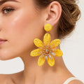 French Vintage Raffia Floral Dangle Earrings | Lightweight Summer Statement Earrings