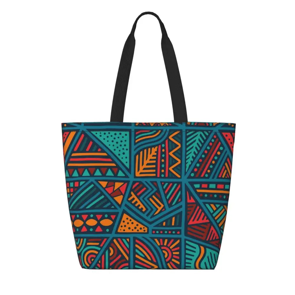 African Ankara Print Canvas Tote Bag | Washable Bohemian Shoulder Shopper