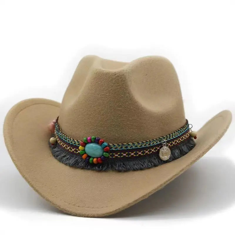 Wool Tassel Belt Western Fedora Hat
