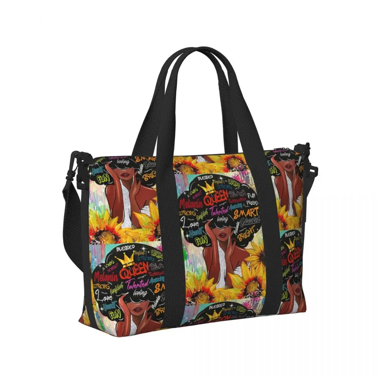 African American Woman Large Capacity Tote Bag | Beach, Gym & Travel Duffle