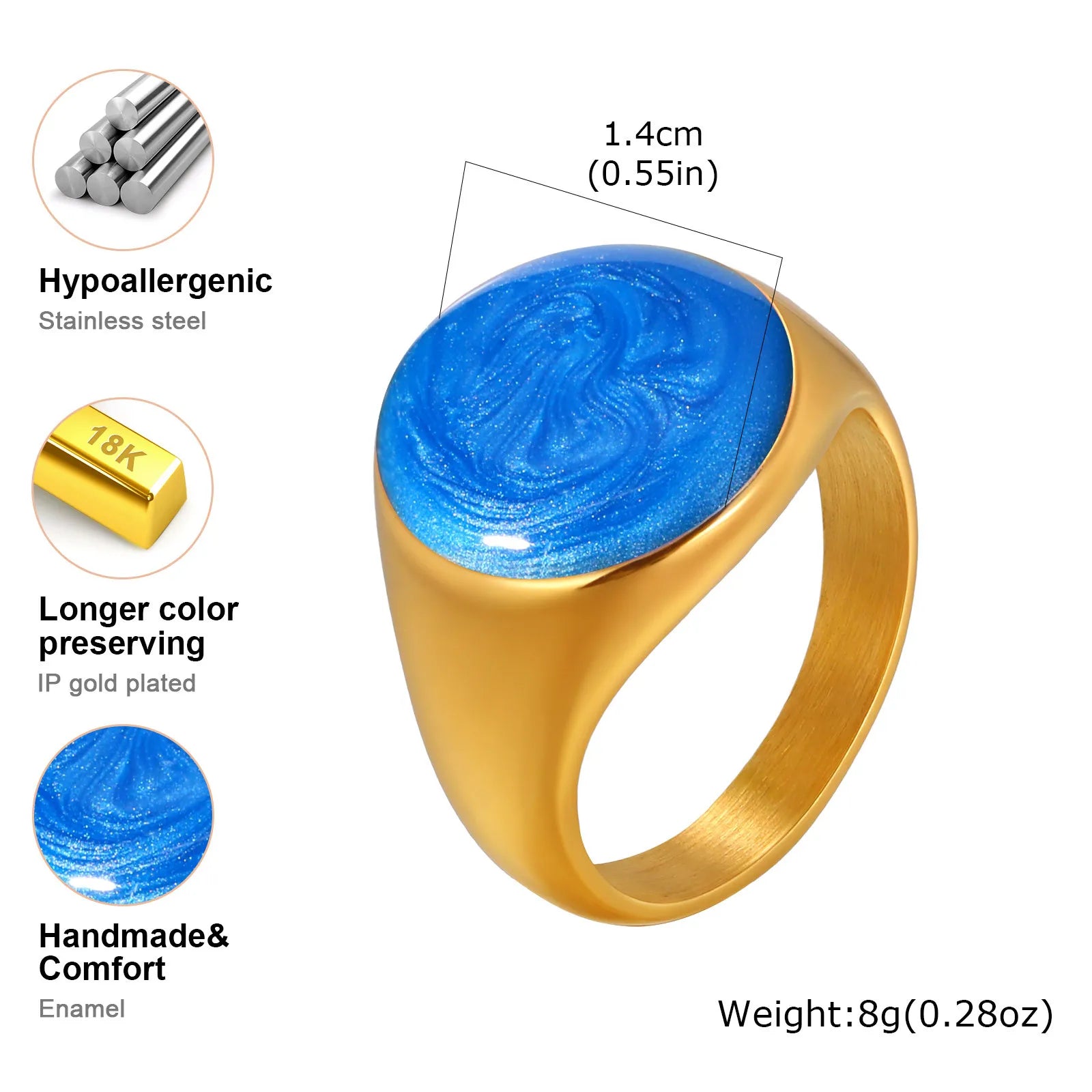 Chunky enamel crossover ring with glossy textured royal-blue outer enamel and gold-tone inner band.