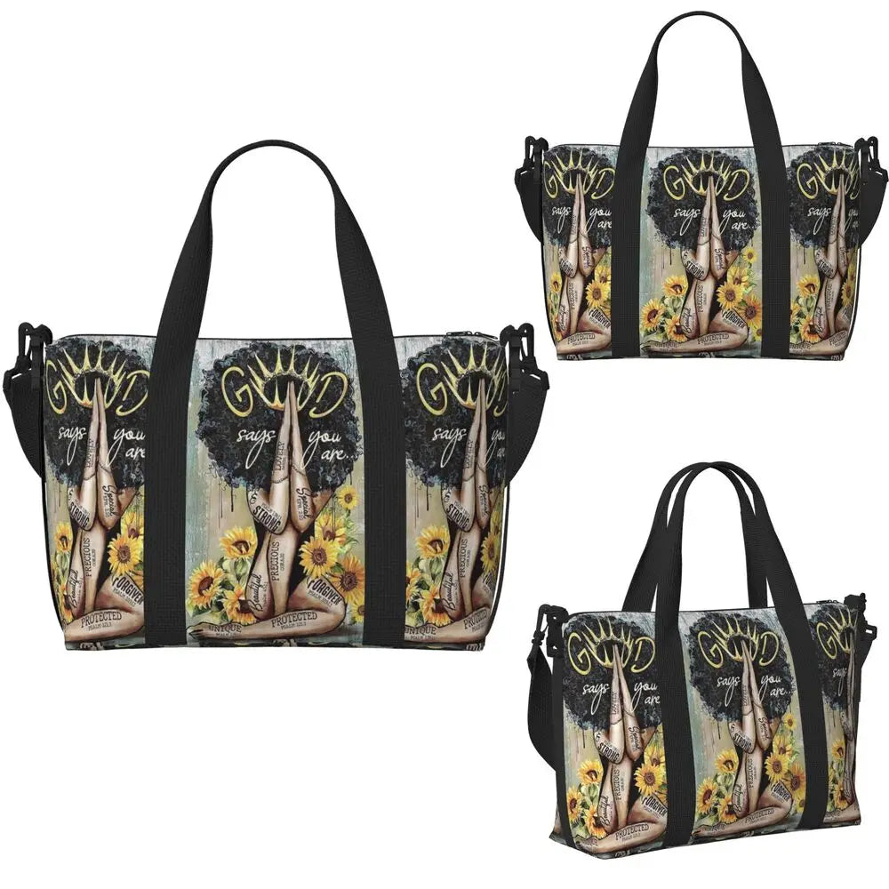African American Woman Large Capacity Tote Bag | Beach, Gym & Travel Duffle