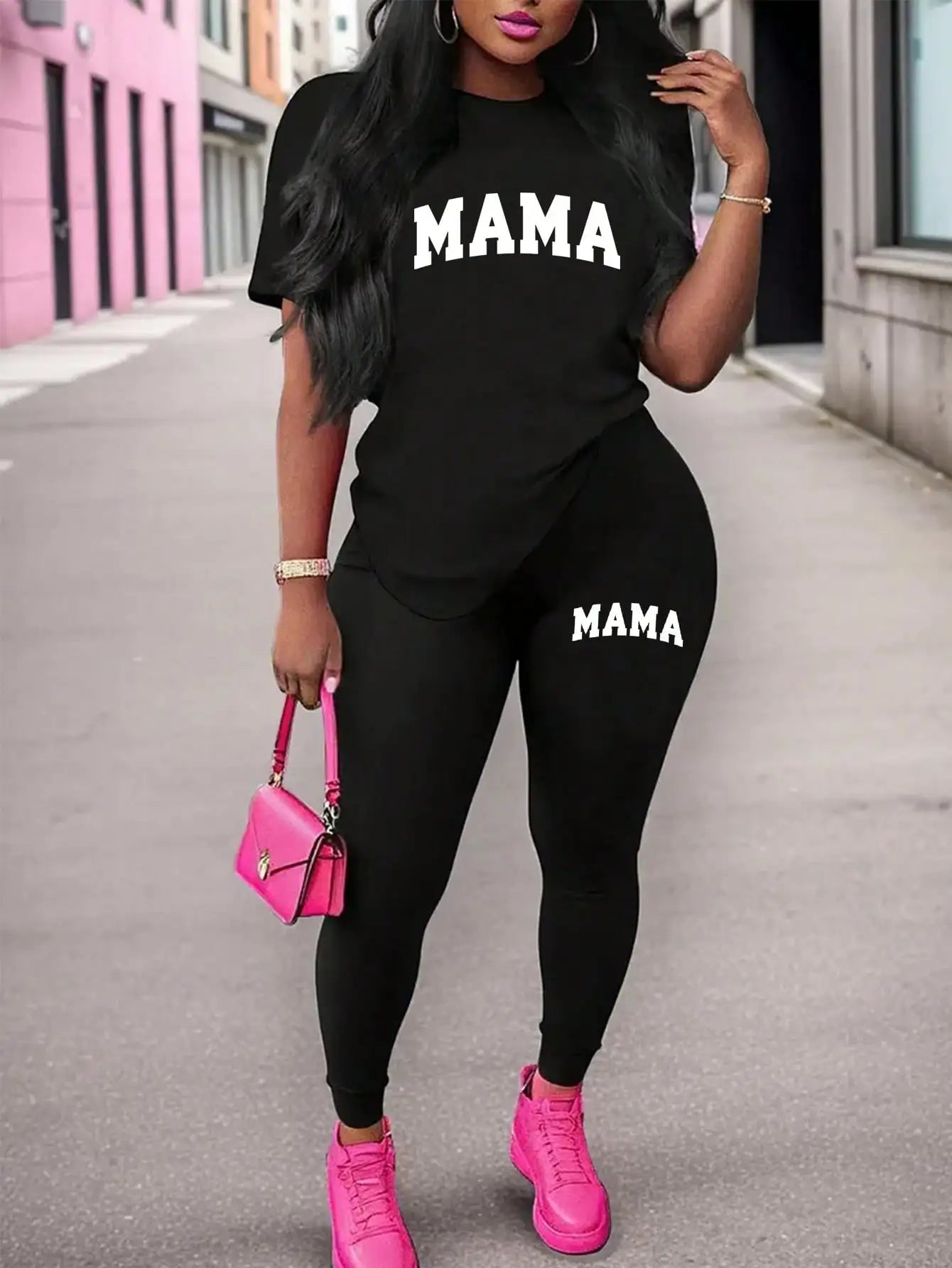 Letter Print T-Shirt & Pants Two-Piece Set