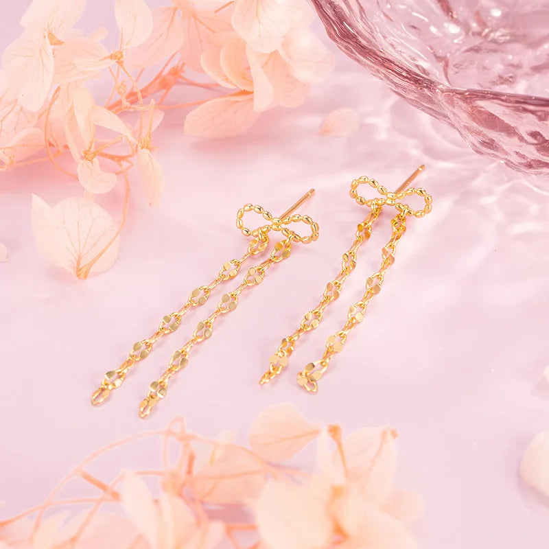 Gold Tassel Clover Drop Earrings | Minimalist Fine Jewelry for Women
