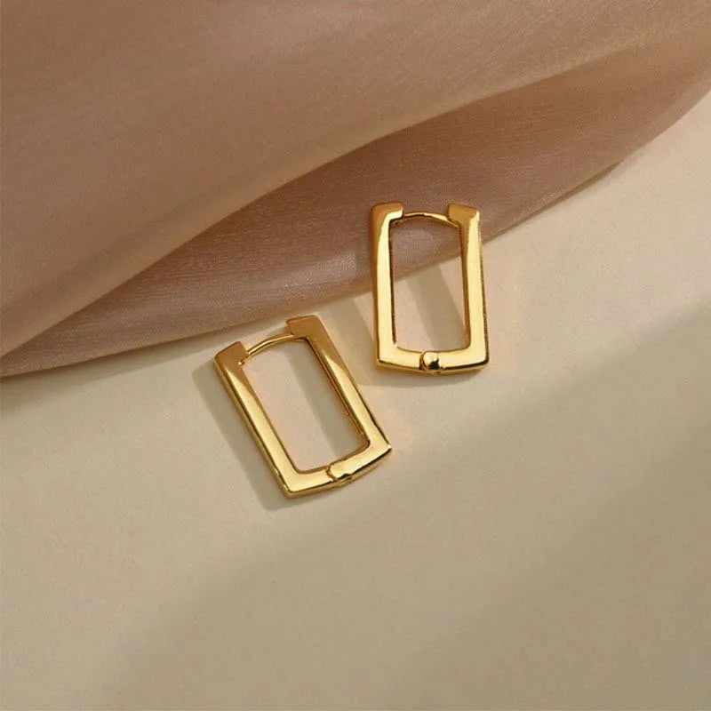 Metal Square Geometric Hoop Earrings | Gold & Silver Trendy Jewelry for Women