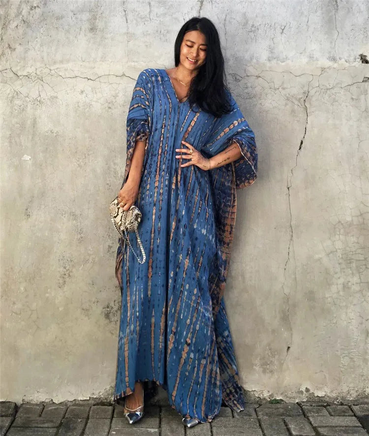 Bohemian Striped Beach Dress | Printed Kaftan Swimsuit Cover Up for Women