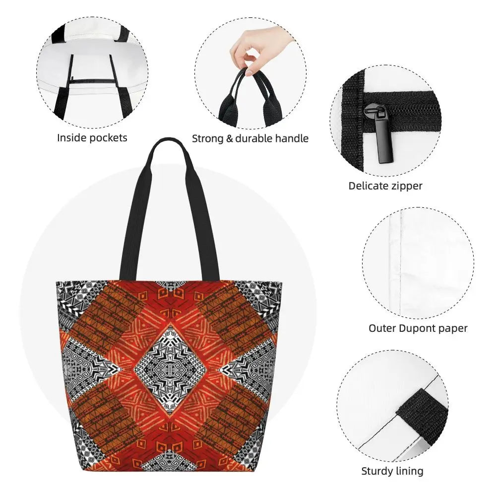 African Ankara Print Canvas Tote Bag | Washable Bohemian Shoulder Shopper