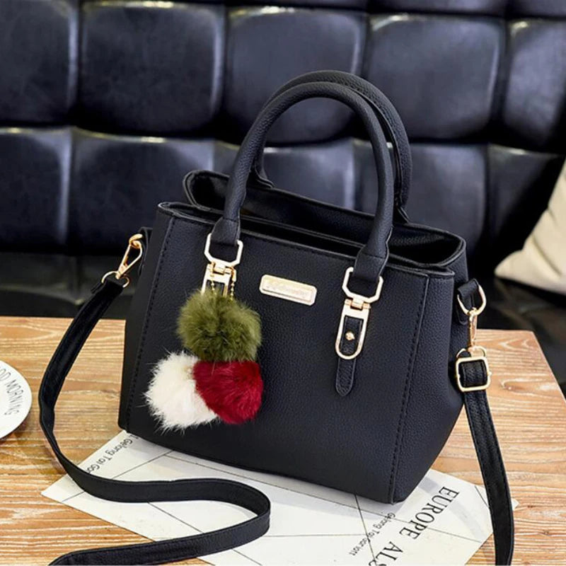 Vintage PU Leather Handbag | Plush Tassel Boston Shoulder Crossbody Bag