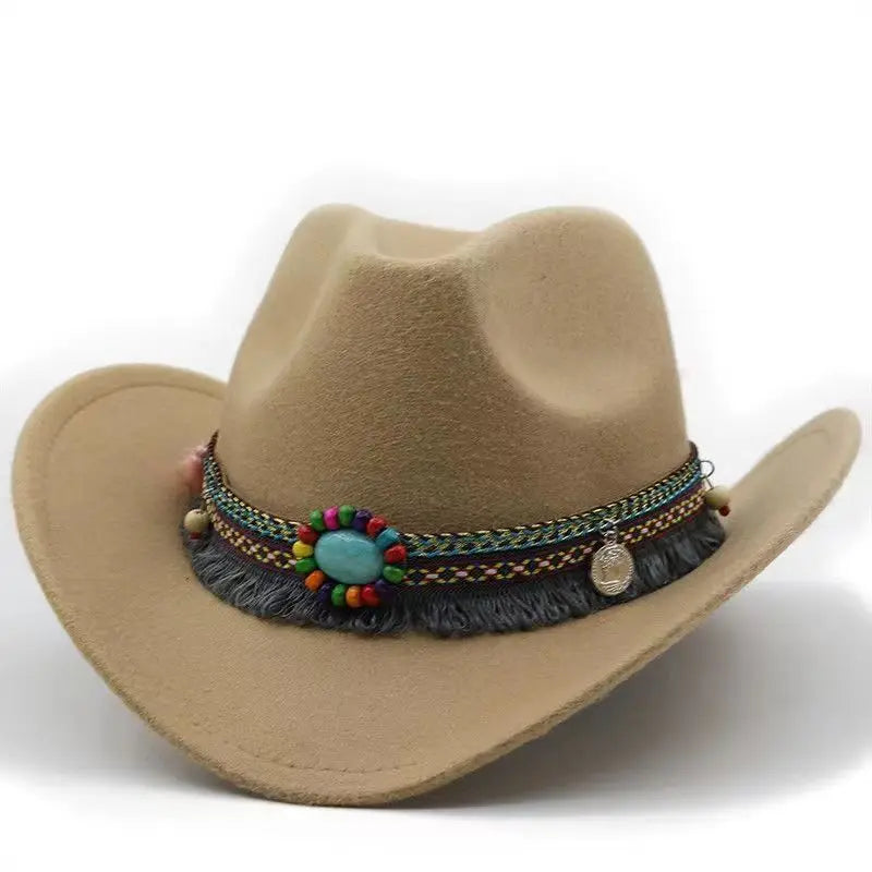 Wool Tassel Belt Western Fedora Hat