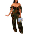 Oil Painting Print Lace-Up Crop Top & Wide-Leg Pants Set