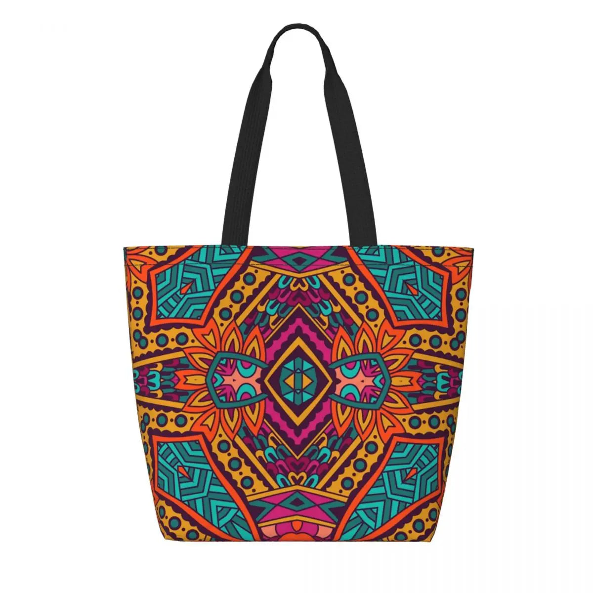 African Ankara Print Canvas Tote Bag | Washable Bohemian Shoulder Shopper