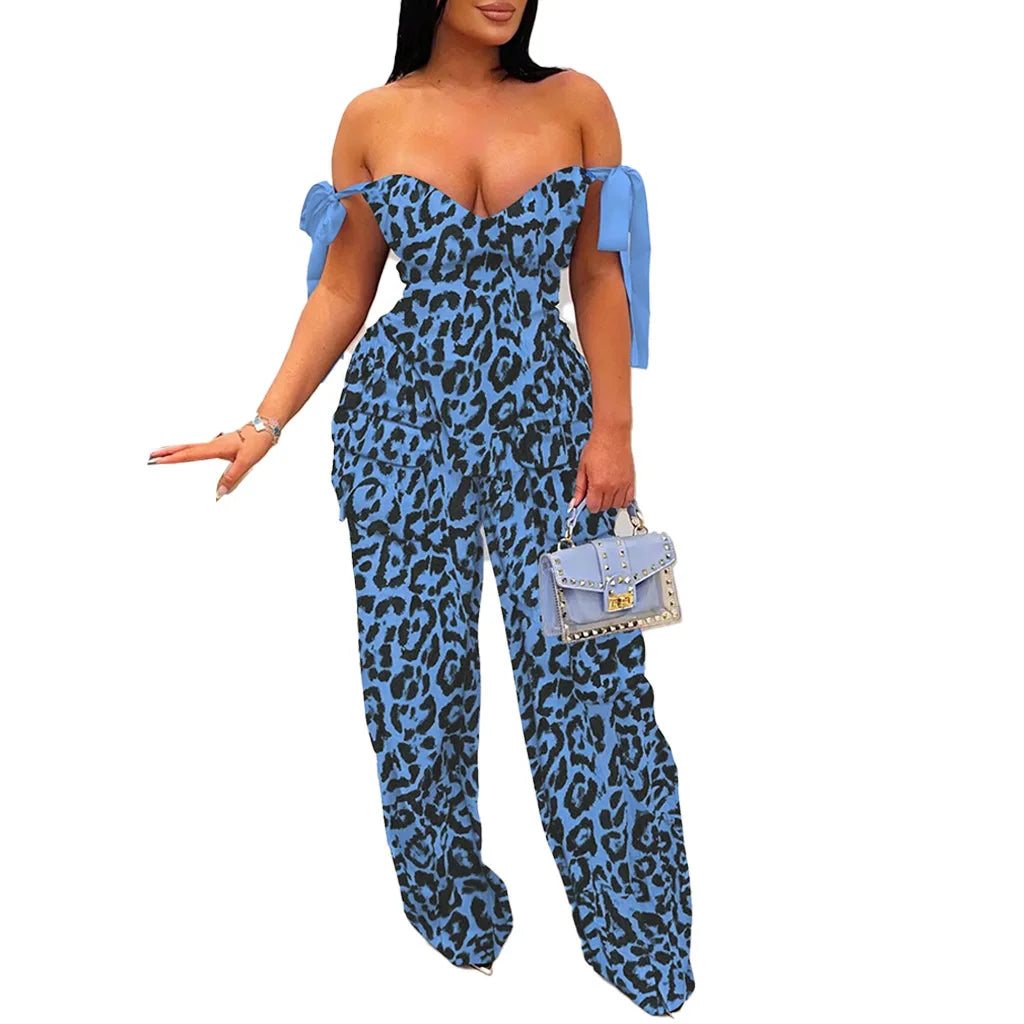 Oil Painting Print Lace-Up Crop Top & Wide-Leg Pants Set