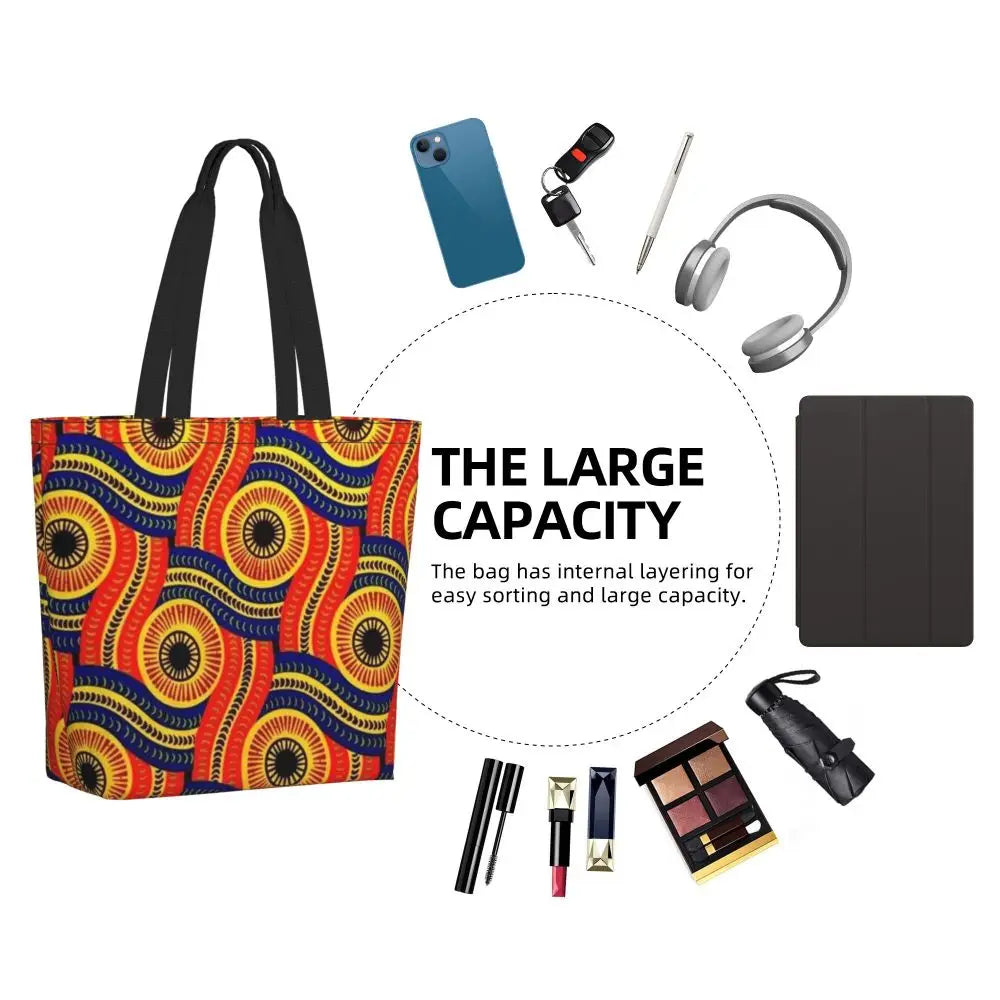 African Ankara Print Canvas Tote Bag | Washable Bohemian Shoulder Shopper