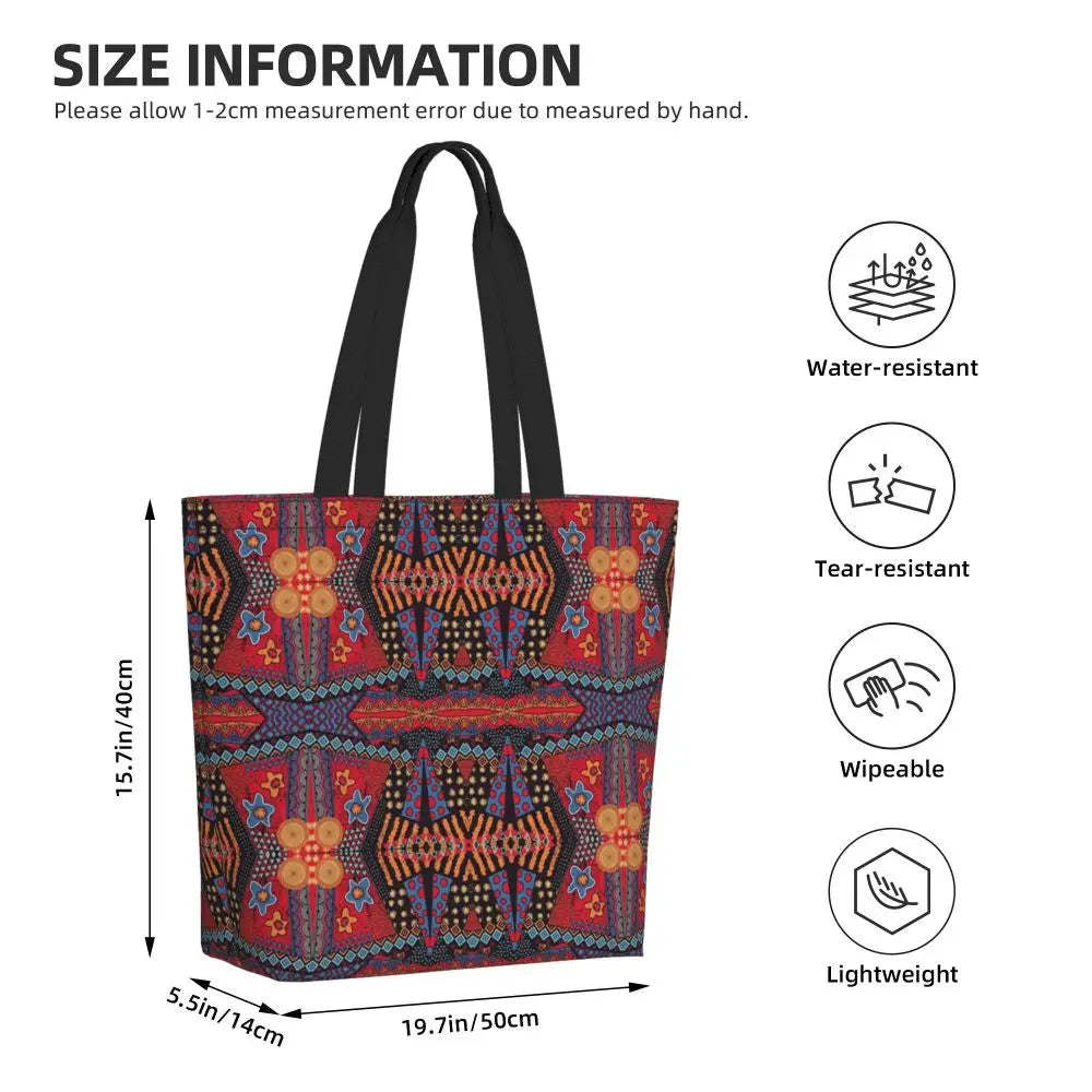 African Ankara Print Canvas Tote Bag | Washable Bohemian Shoulder Shopper
