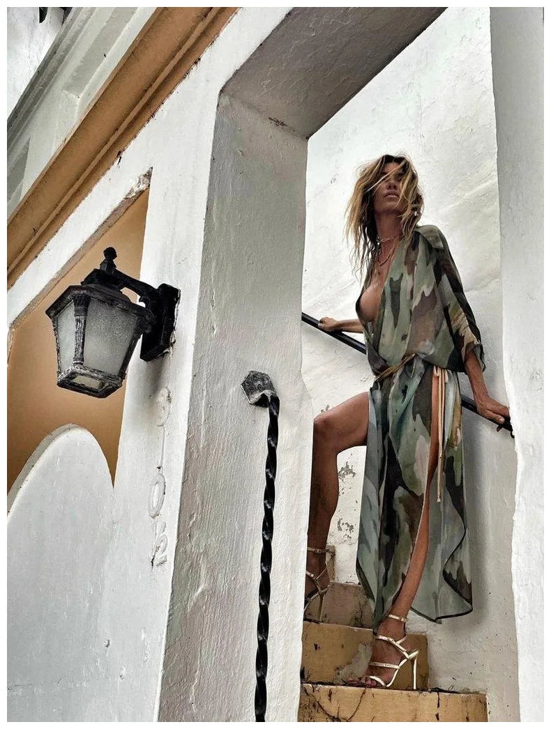 Tie Dye Open Front Beach Cover-Up Dress | Flowy Maxi Swimsuit Cover Up for Women