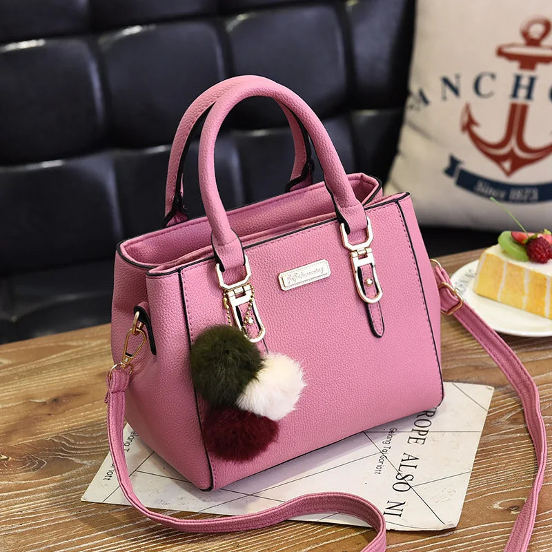 Vintage PU Leather Handbag | Plush Tassel Boston Shoulder Crossbody Bag