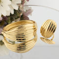 African Gold Oversized Bangle & Ring Set | 2-Piece Copper Bracelet & Ring for Women