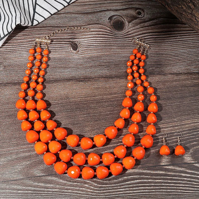 Layered Beaded Necklace & Earrings Set | Bold Resin Jewelry Set for Women