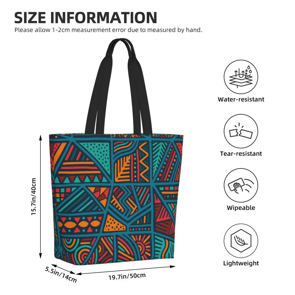 African Ankara Print Canvas Tote Bag | Washable Bohemian Shoulder Shopper