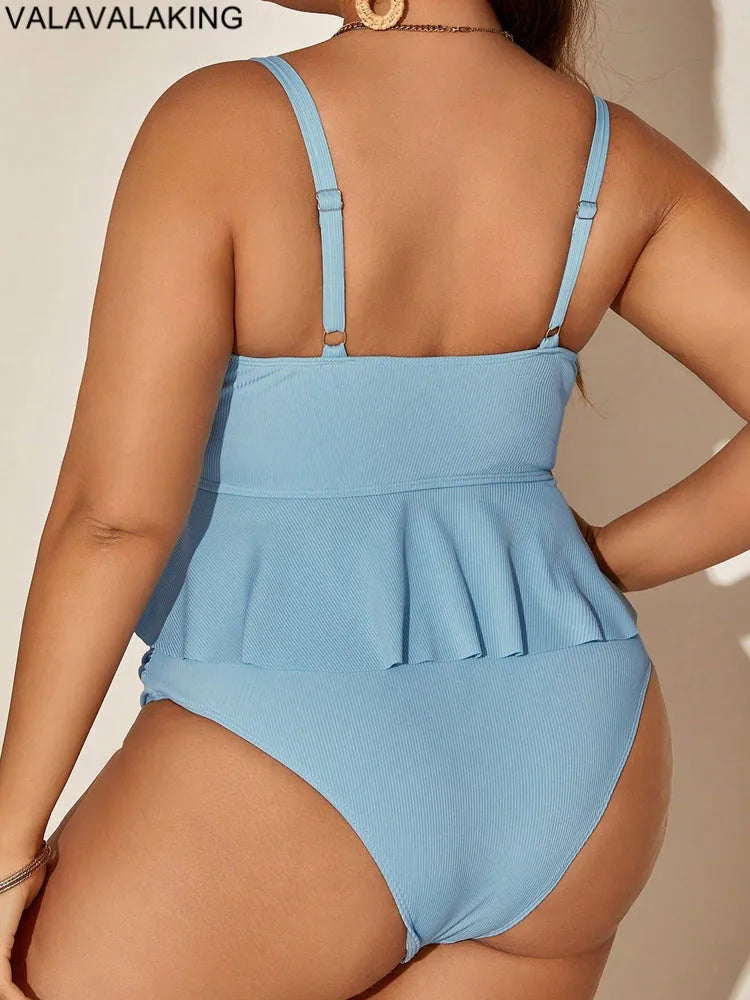 Women's Plus Size Ruffle Tankini Set | Push-Up Racerback Two-Piece Swimsuit | Curvy Swimwear 0XL–4XL