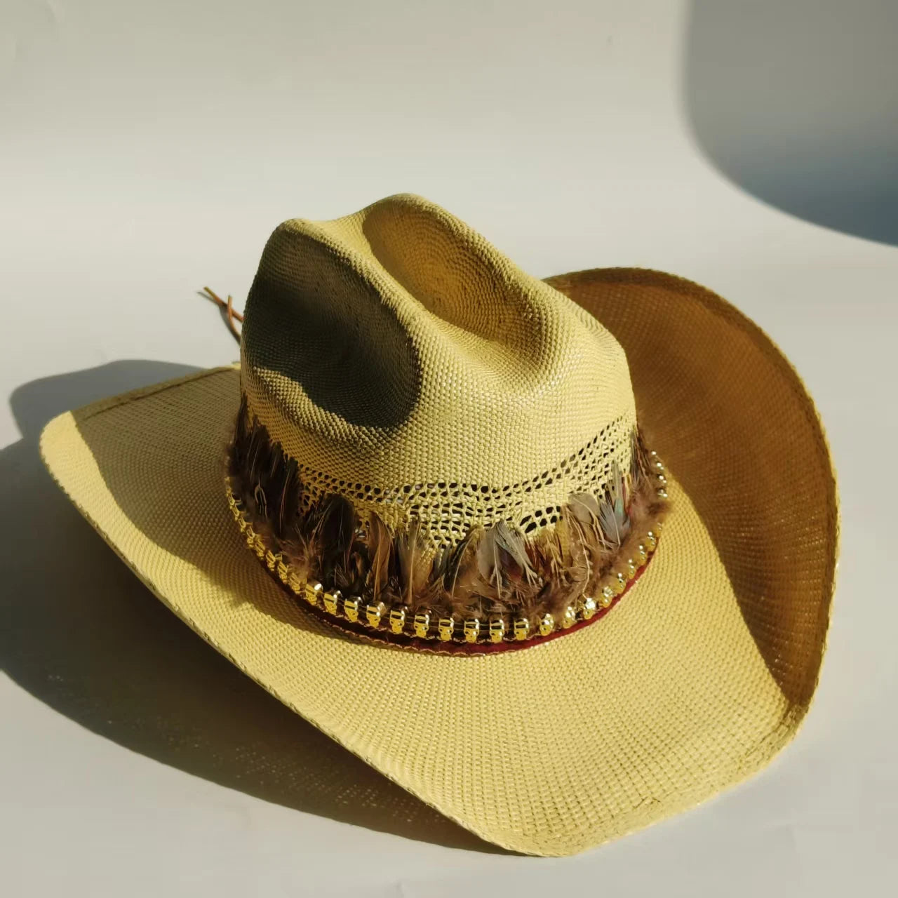 Western Straw Cowboy Hat with Turquoise Bolo Tie