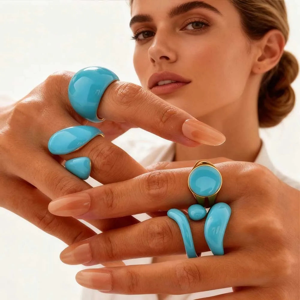 Chunky Enamel Crossover Ring | Bold Geometric Stainless Steel Stackable Ring for Women