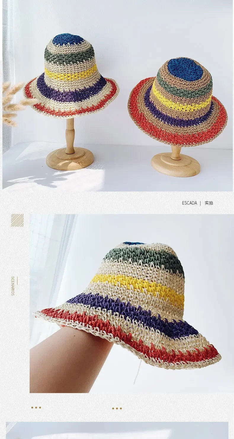 Rainbow Striped Crochet Bucket Hat | Boho Beach Sun Hat