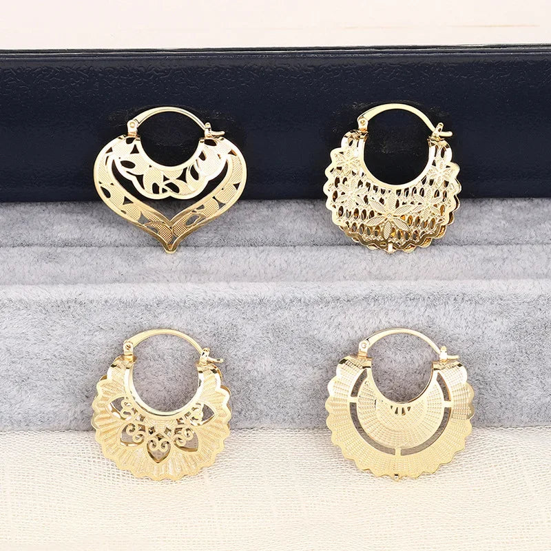 CZ Hollow Flower Hoop Earrings | Elegant Cubic Zirconia Ethnic Style Earrings for Women