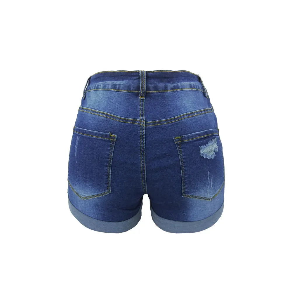 Washed Ripped Denim Shorts | Mid-Waist Street Style for Women