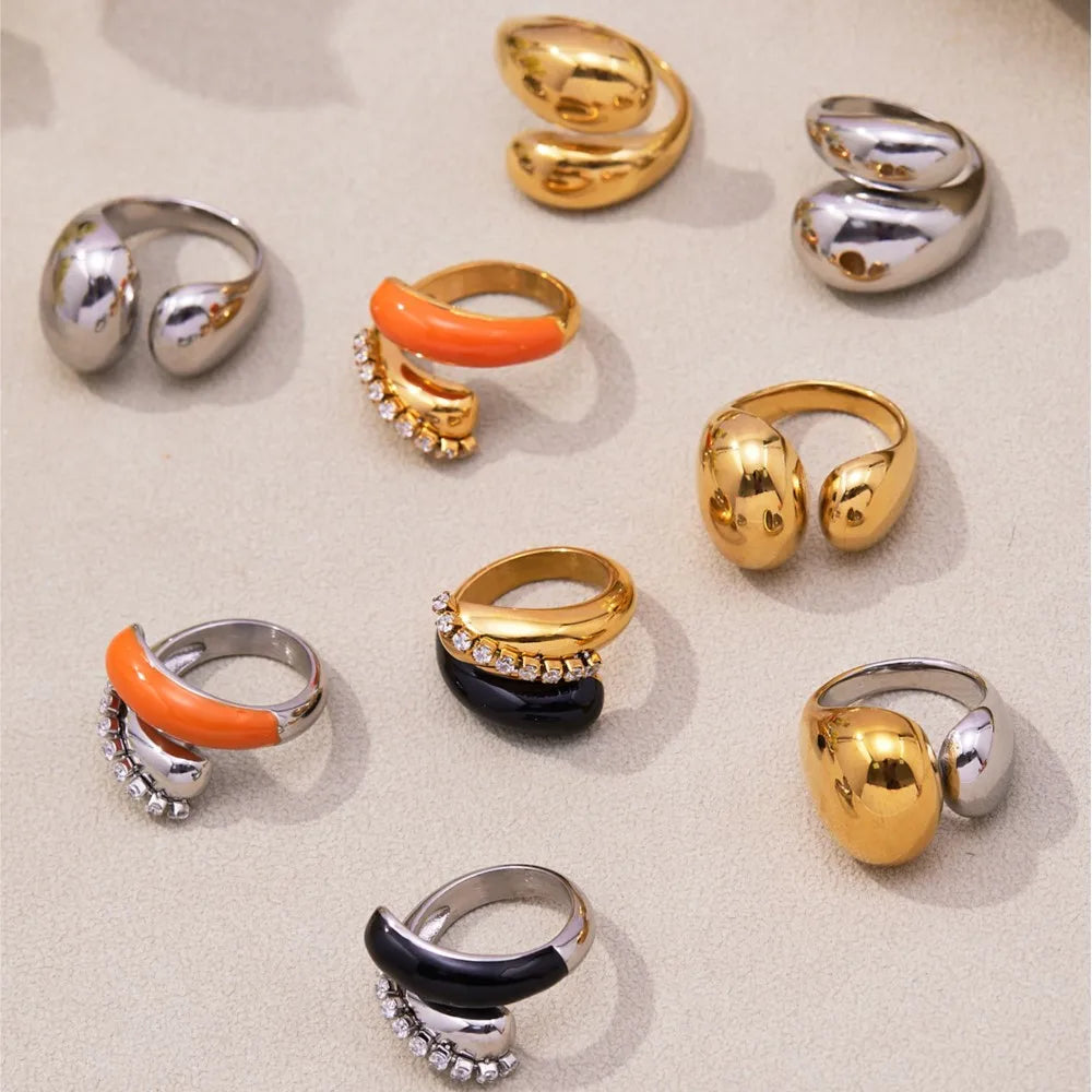 18K Gold Plated Stainless Steel Ring | Enamel Chunky Open Ring
