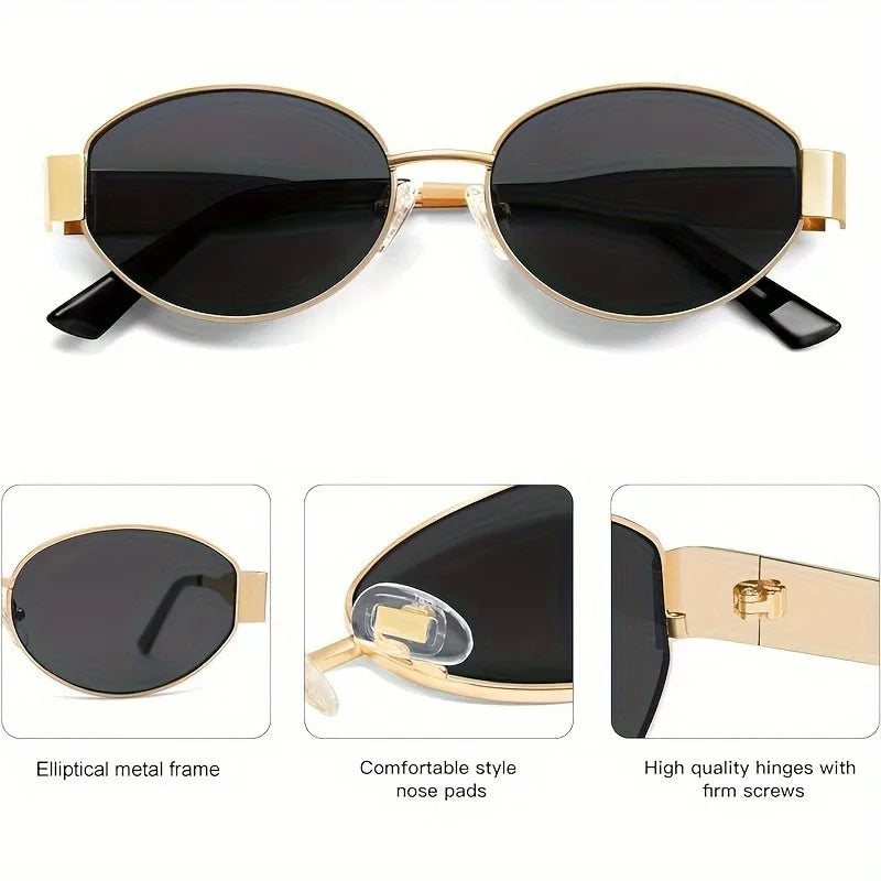 Trendy Oval Sunglasses | Metal Frame UV400 Shades for Women