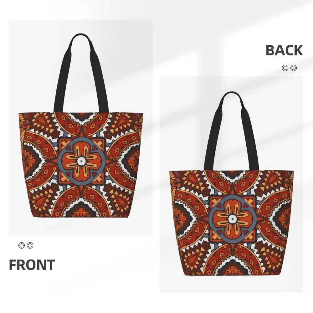 African Ankara Print Canvas Tote Bag | Washable Bohemian Shoulder Shopper