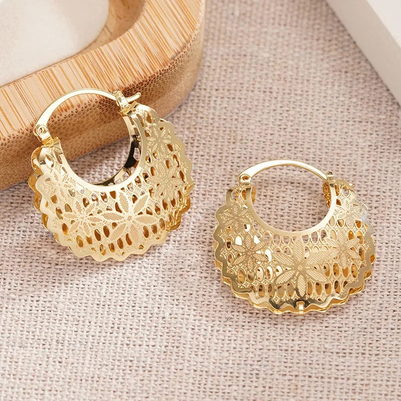 CZ Hollow Flower Hoop Earrings | Elegant Cubic Zirconia Ethnic Style Earrings for Women