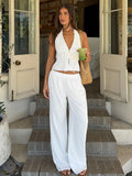 Lace-Up Halter Tank & Wide-Leg Pants Set